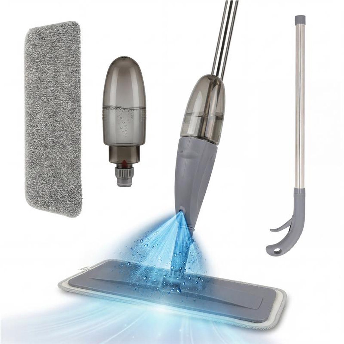Spray Mop - De Ideale Dweil - Dweilsysteem - Mop met Water Reservoir - Lichtgewicht - Mopset - 360° Rotatie - Grijs - CleanRite