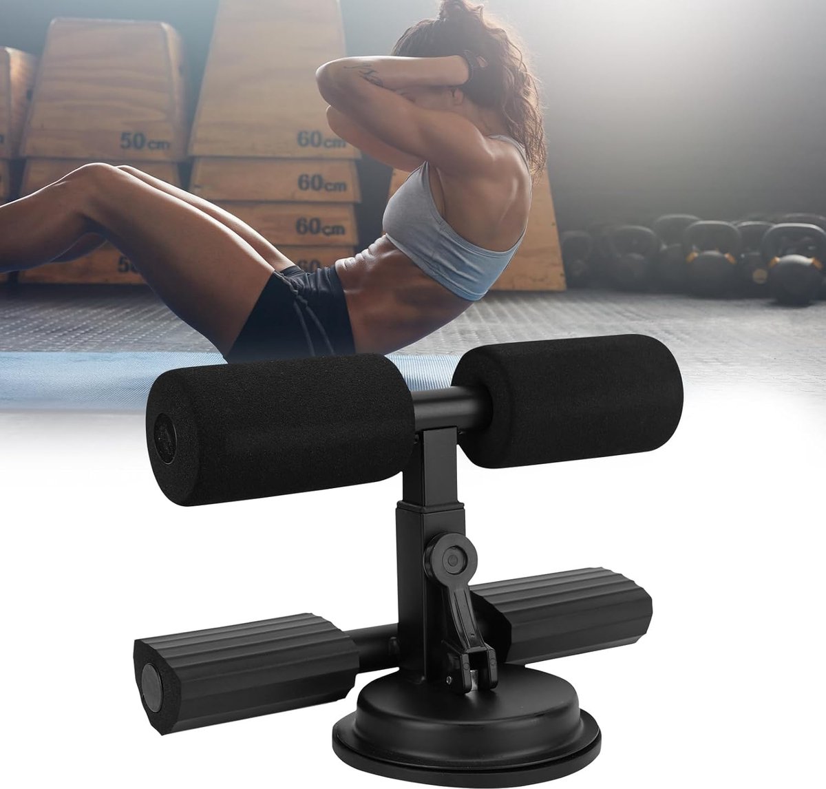 Sit Up Bars - Buikspier Trainer - Thuis Trainen - Zelfzuigend Ontwerp - Verstelbare Hoogte - Zwart