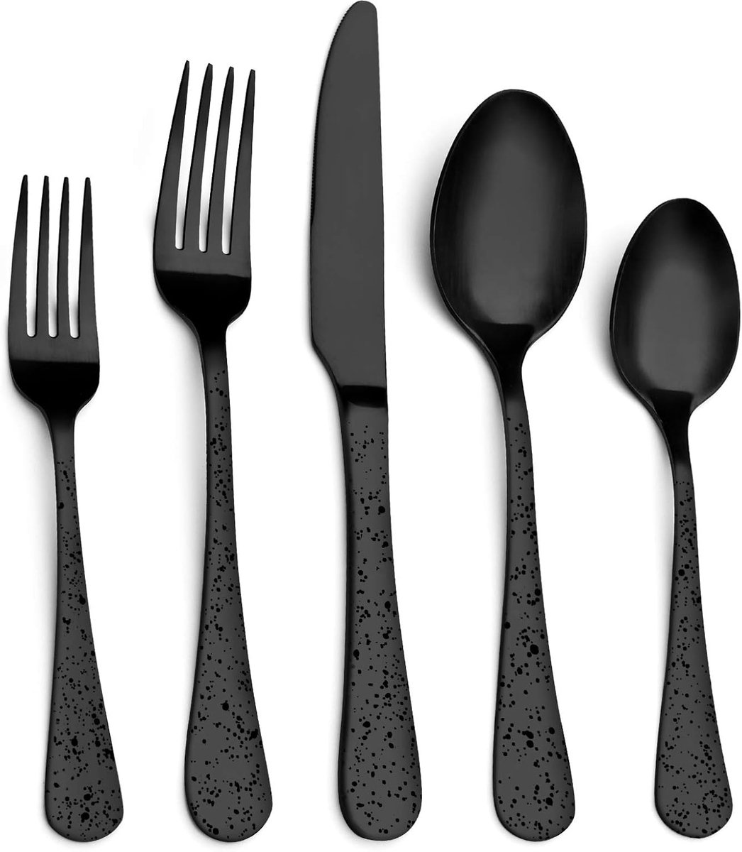 Bestekset - Servies Bestek - Tafelen Dineren - Satijnen Afwerking - 20-delig - Mat Zwart