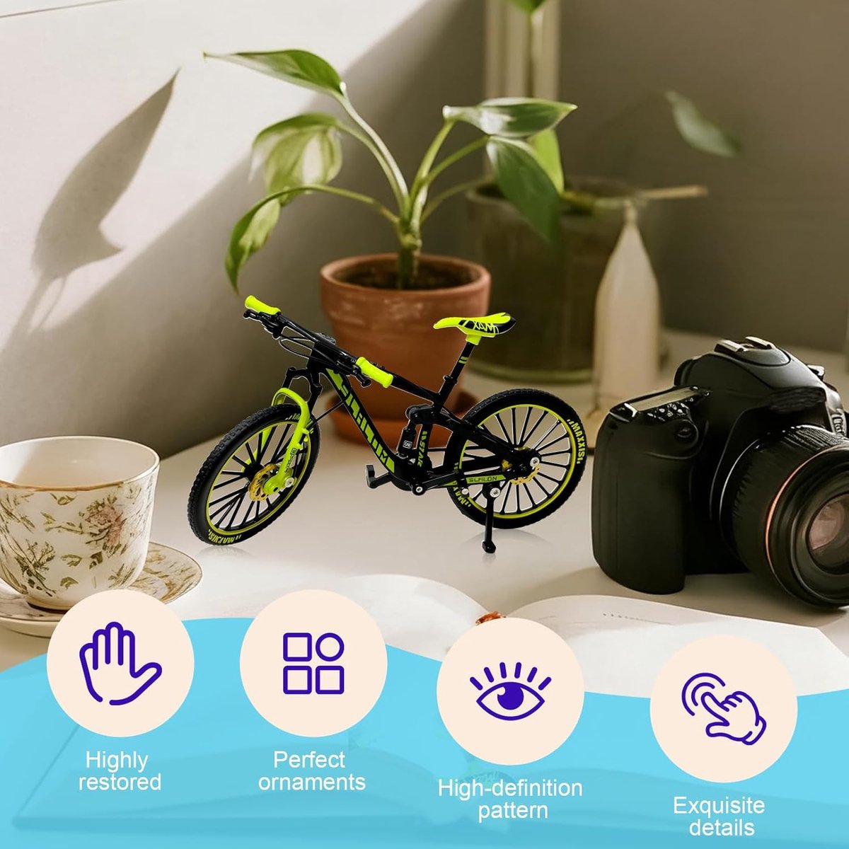 Miniature Alloy Mountain Bike Finger BMX Bicycle Model 1:10 Realistic Decorative Bicycle Collectible & Gift for Adults