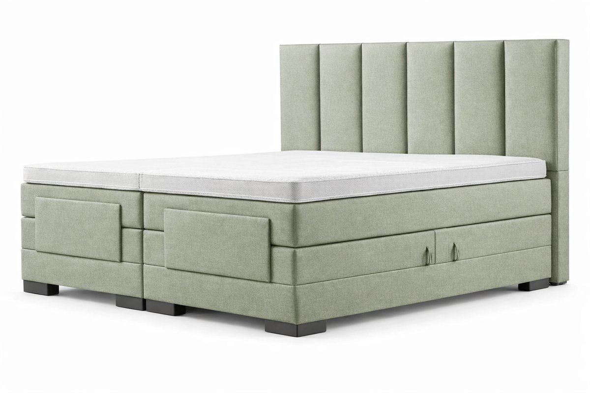 Elektrische Boxspring - 100x200 - Incl. verticaal hoofdbord - Groen met plint