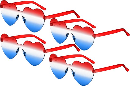 Bril Hart - Bril met Nederlandse Vlag - 4 Stuks - Hartjes bril - Koningsdag Bril - Zonnebril - Feestbril - Festival bril - Carnaval bril - Foute party bril- Unisex bril - Grappige bril - WK 2026