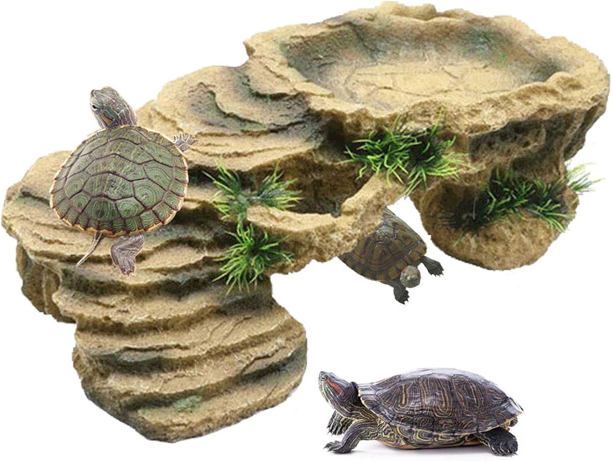 Reptielen Habitat - Dieren Terrarium - Rusten Zwemmen - Natuurlijke Rotsvorm - 27.5 x 15.5 cm - Grijsbruin