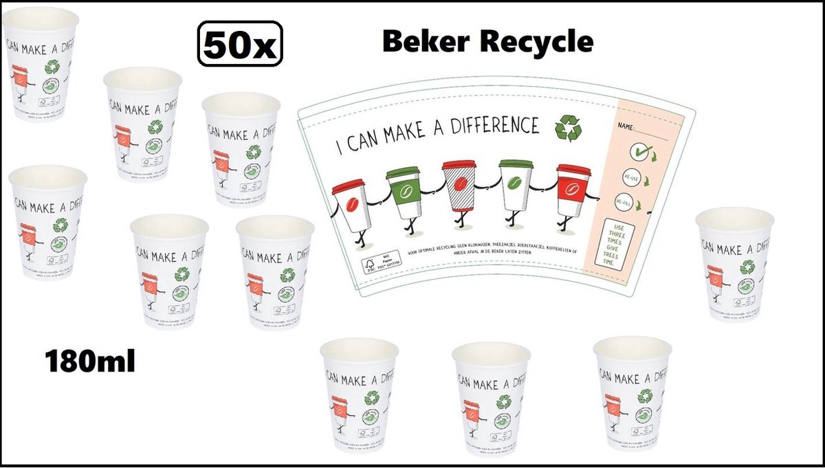 50x Koffie beker Recycle New world 180ml - next generation - Koffiebeker thee drank drinken mel suiker festival kantoor