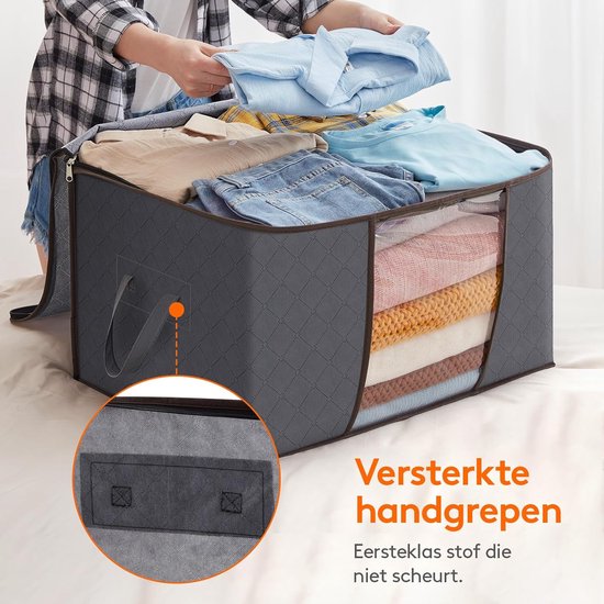 Opbergzakken Set - Kledingdozen Organizer - Opbergen Kleding - Versterkte Handgrepen - 75L Capaciteit - Grijs — afbeelding 5