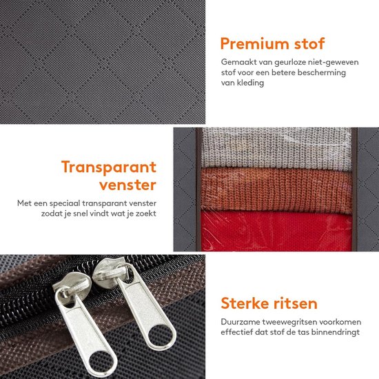 Opbergzakken Set - Kledingdozen Organizer - Opbergen Kleding - Versterkte Handgrepen - 75L Capaciteit - Grijs — afbeelding 4