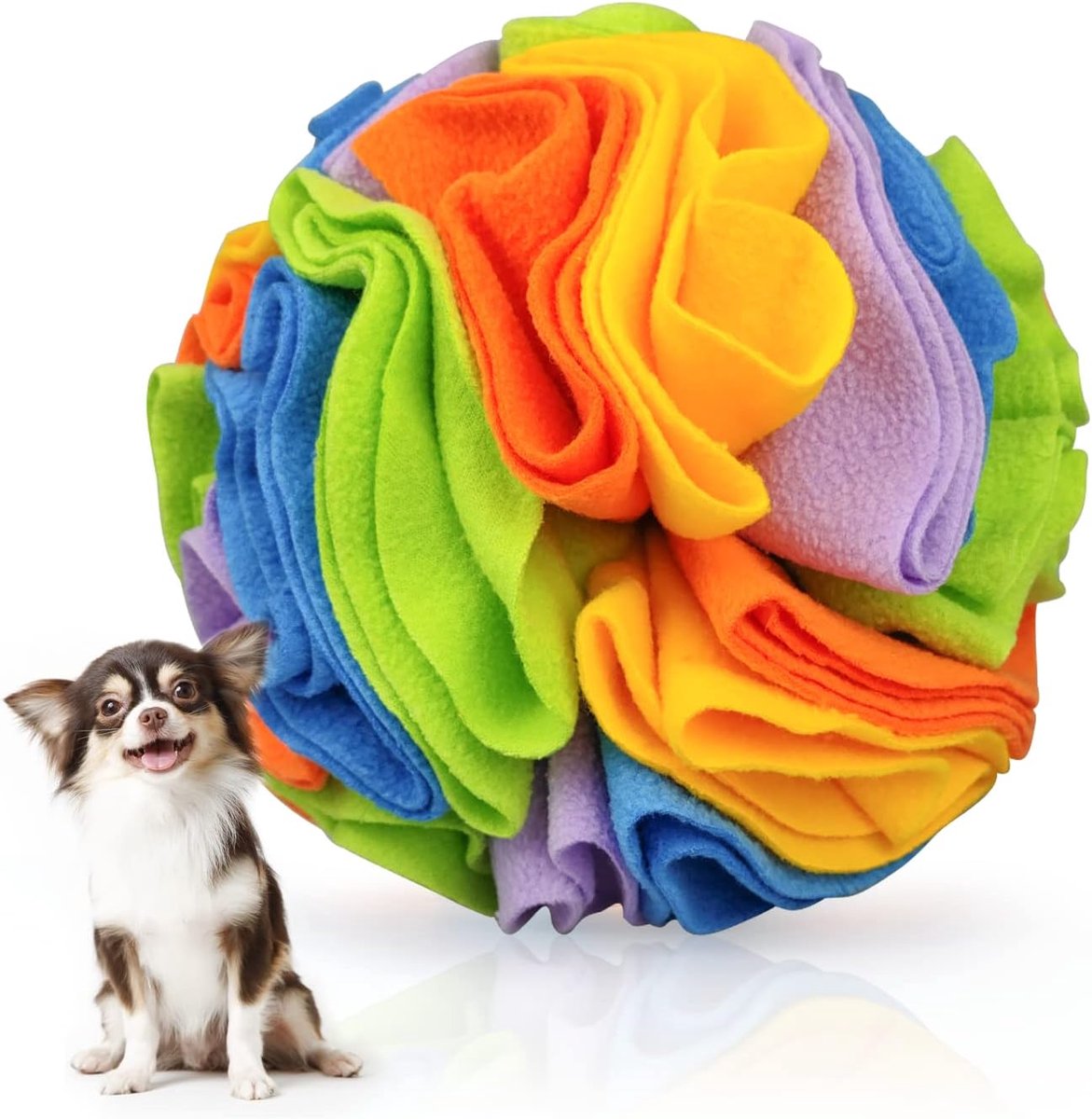 Honden Snuffelbal - Voedsel Spel - Mentale Stimulatie - Duurzaam Nylon Materiaal - 15cm Diameter - Regenboog