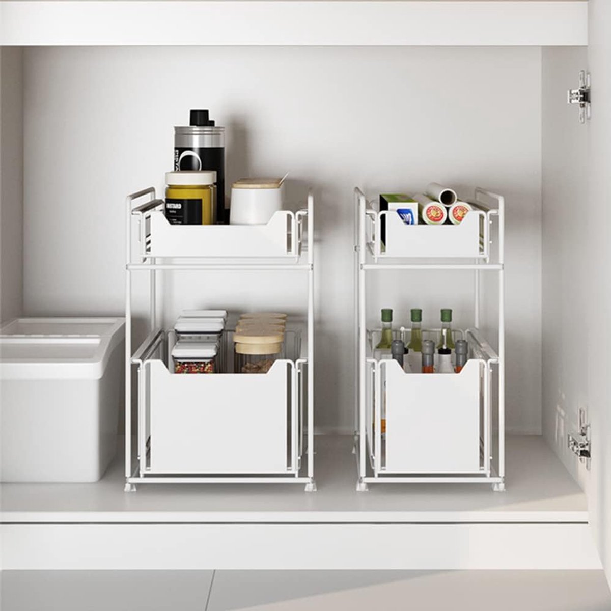 Onderbouw Organizer - Uitschuifbare Plank - Keuken Opslag - Roestvrij Staal - 37x26x44cm - Wit