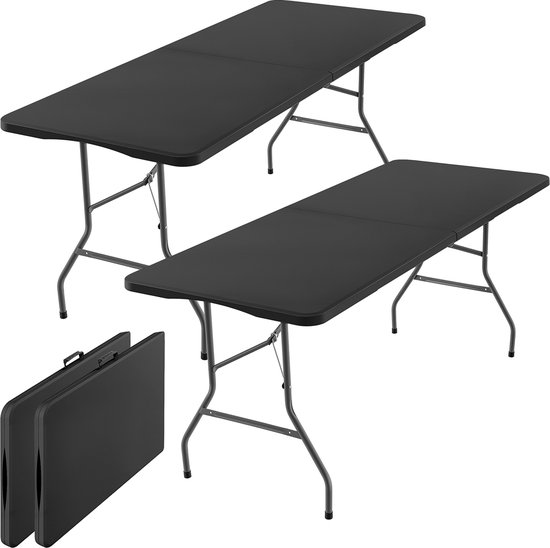 xDays Inklapbare Tafel – Zwart – Set van 2 – 180x70x73 cm – Klaptafel – Vouwtafel – Campingtafel – Opvouwbaar tot Koffer met Handvat – Weerbestendig – 6 tot 8 Personen – Partytafel – Buffettafel – Binnen & Buiten