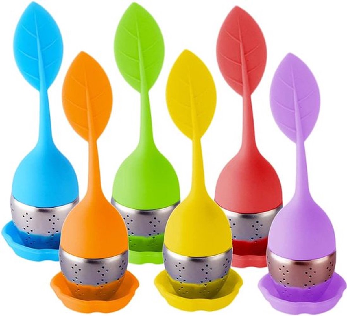 2x Thee ei - Blaadje - Theefliter - Theezeef - Losse thee - Tea infuser - Thee zetten - Duurzaam - Ecovriendelijk - Geen theezakje - RVS - Willekeurige kleur - Keukenaccessoire - Jonyx