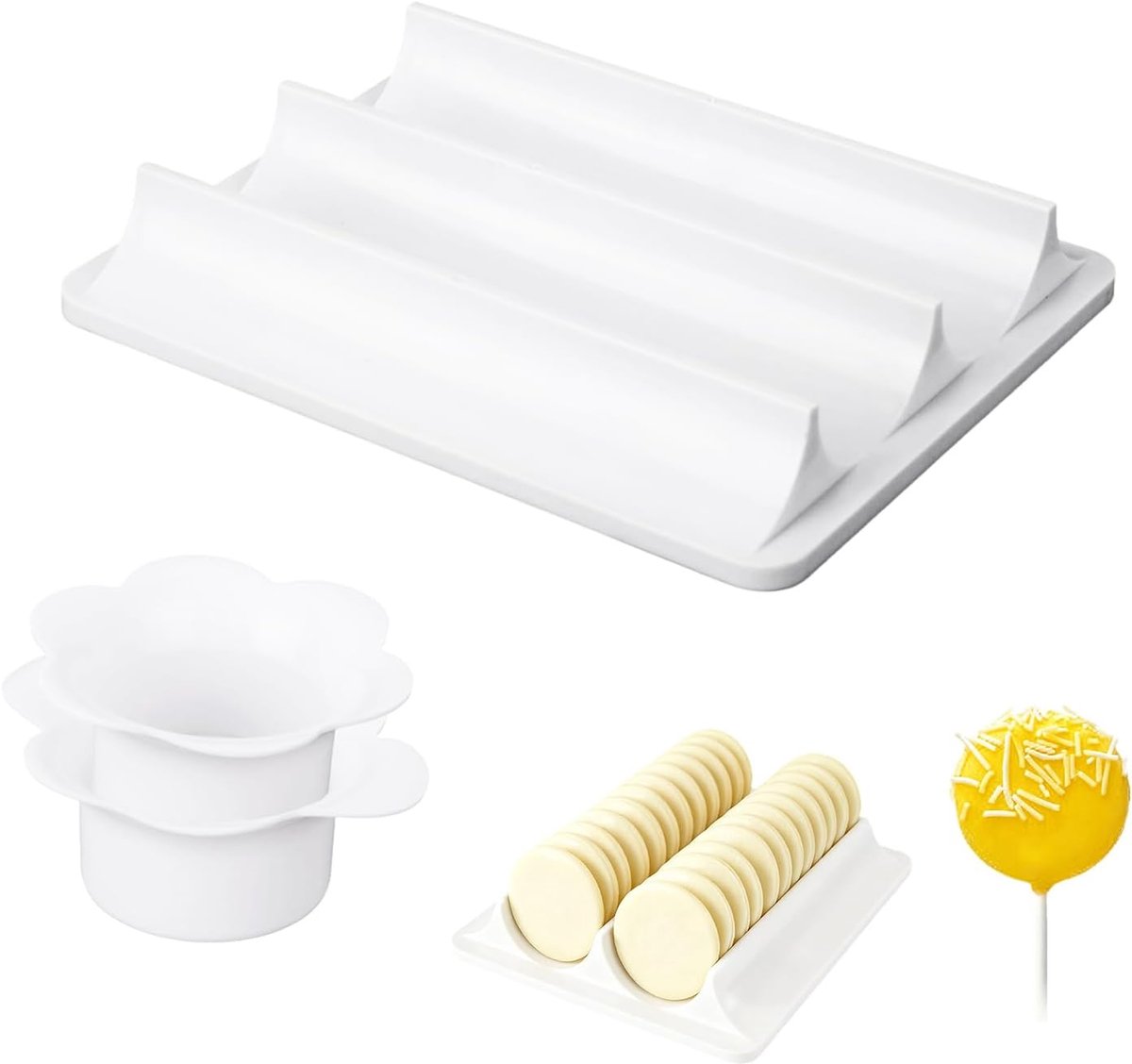 Cakepop Vormen Set - Cirkel Uitstekers - Thuis Bakken - Dubbele Holte Dienblad - 3 Delig - Wit