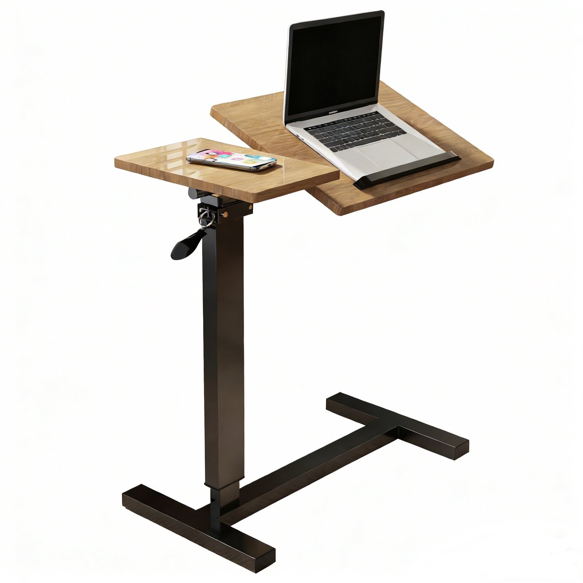 FATIVO Laptoptafel op wielen - Bedtafel Ergonomisch - Verstelbaar in Hoogte & Hoek - Zwart & Eiken