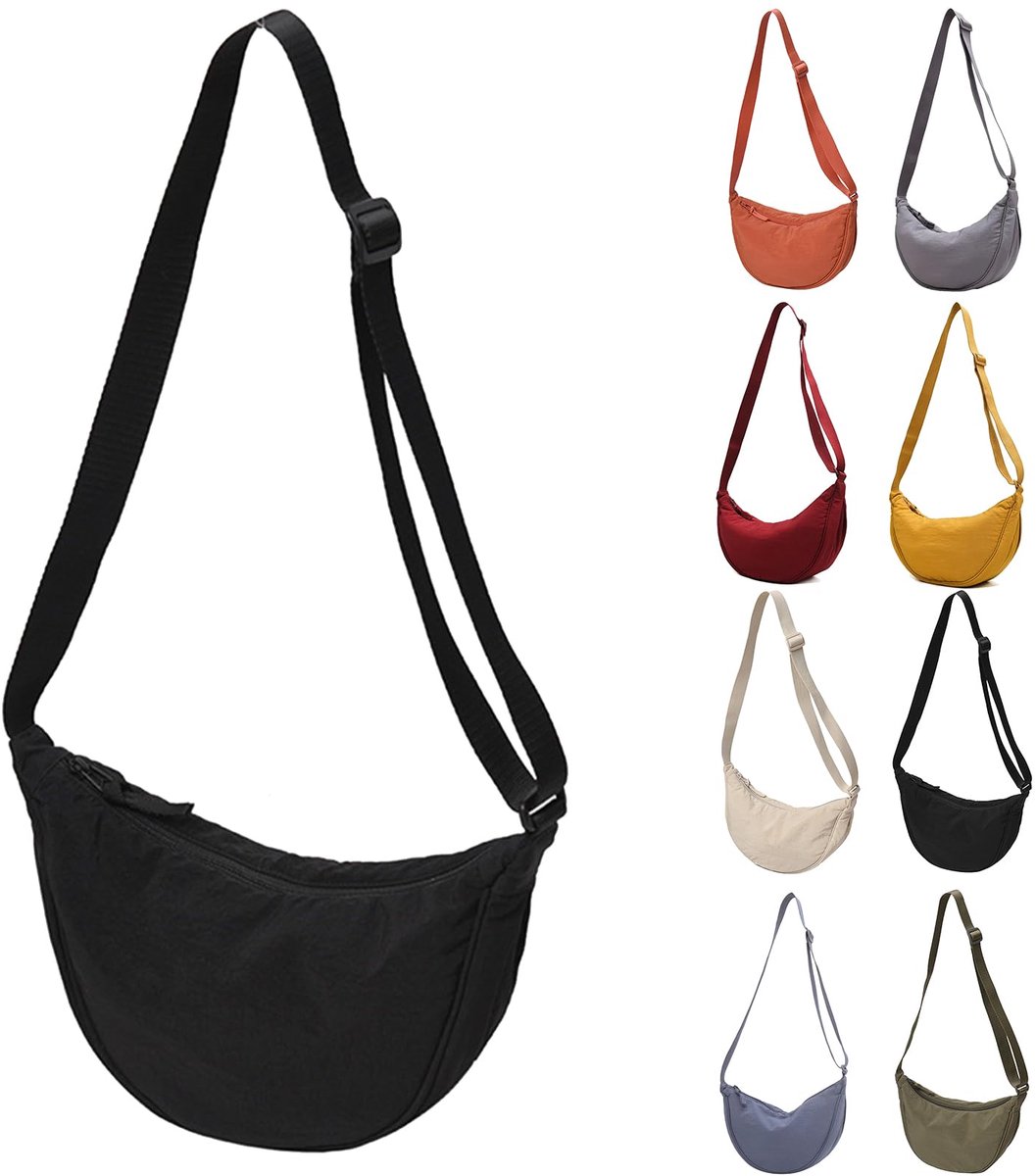 Kraftverdia - Dames halvemaan crossbody tas – Halvemaan tas met afneembare verstelbare schouderriem – Nylon dumpling schoudertas voor reizen en uitgaan - Zwart