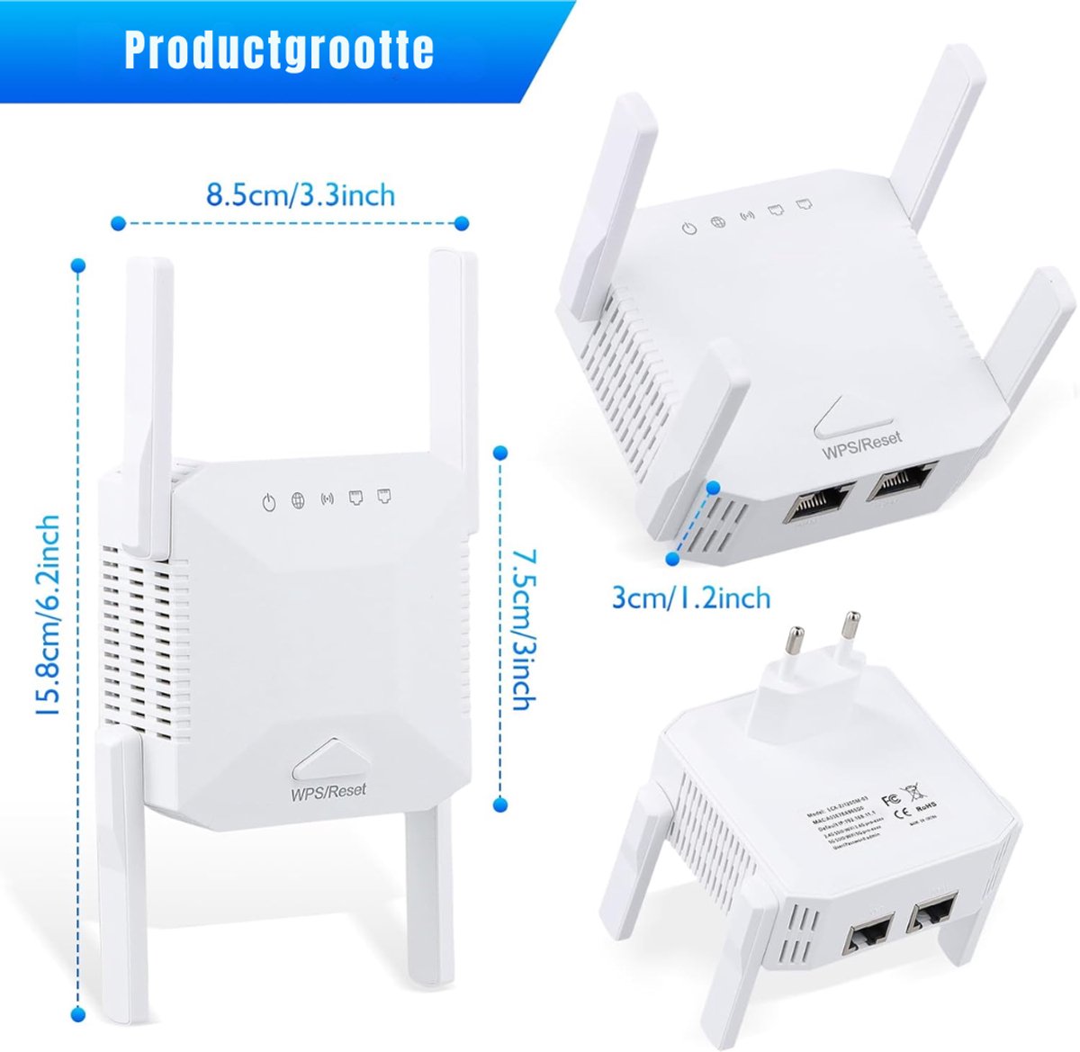 RONN Wifi Versterker Stopcontact 1200 Mbit/s Wit - afbeelding 2
