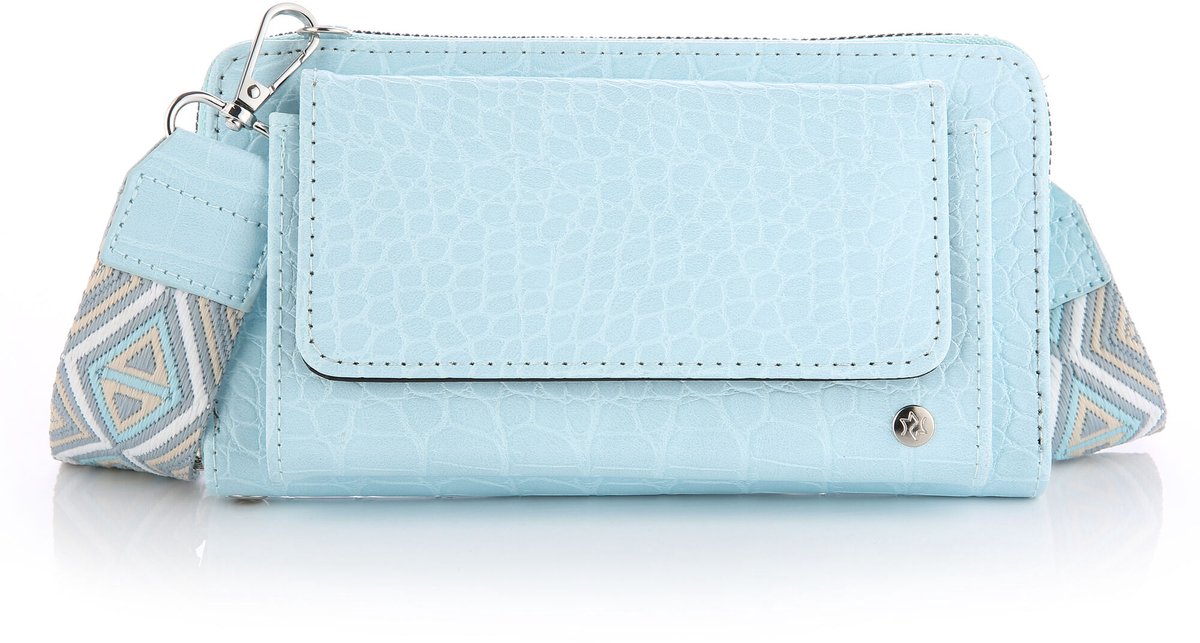Portemonnee tasje met schouderband -telefoontasje - schoudertas - clutch - festival tas - brede bagstrap - 20 x 11 cm - Blauw