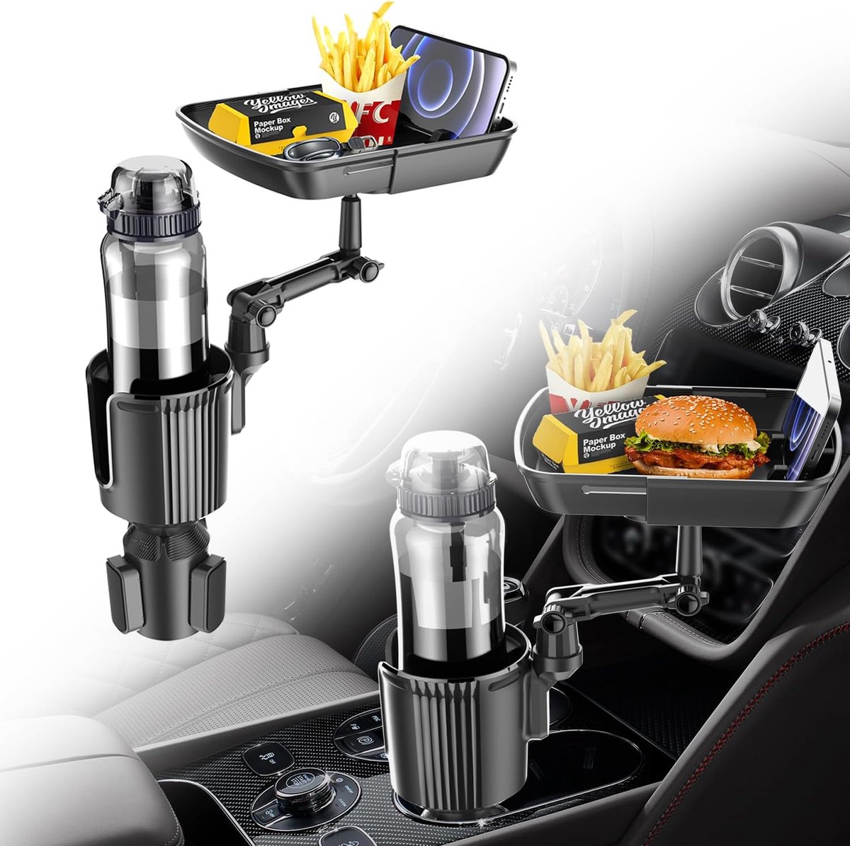 Auto Bekerhouder Lade - Auto Organizer Tafel - Eten en Drinken - 360 Graden Draaibaar