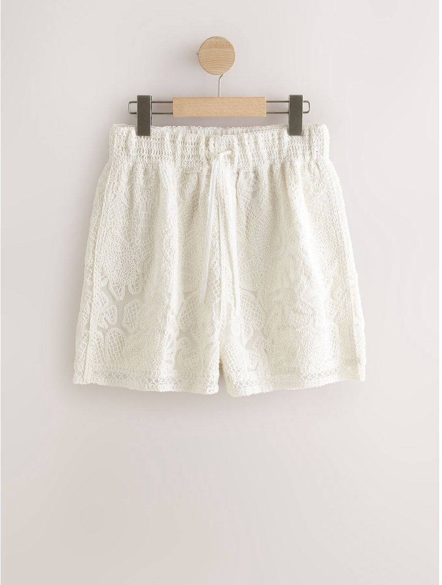 Next - Dames - Gehaakte short met gestrikte taille - Crème