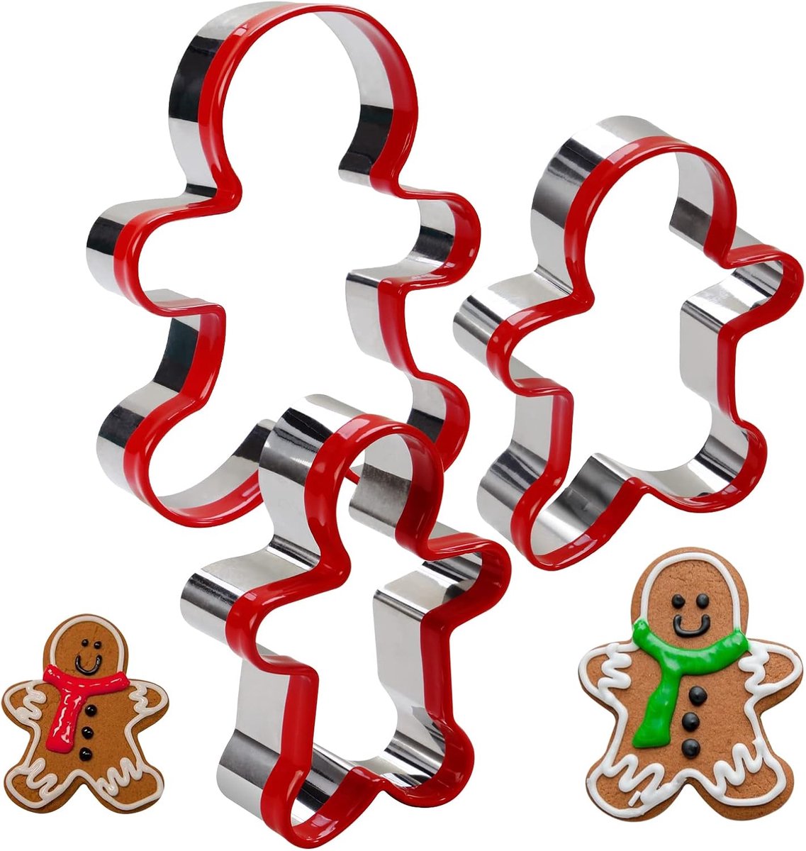 Koekjes Vormpjes - Bakvormen Peperkoek - Kerst Bakken - Set van 3 - Verschillende Maten - Rood