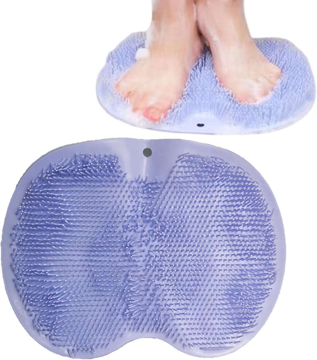 Douche Voet Borstel - Rugschrobber Pad - Voet Circulatie Verbeteren - Wandmontage Zuignappen - Compact Formaat - Blauw
