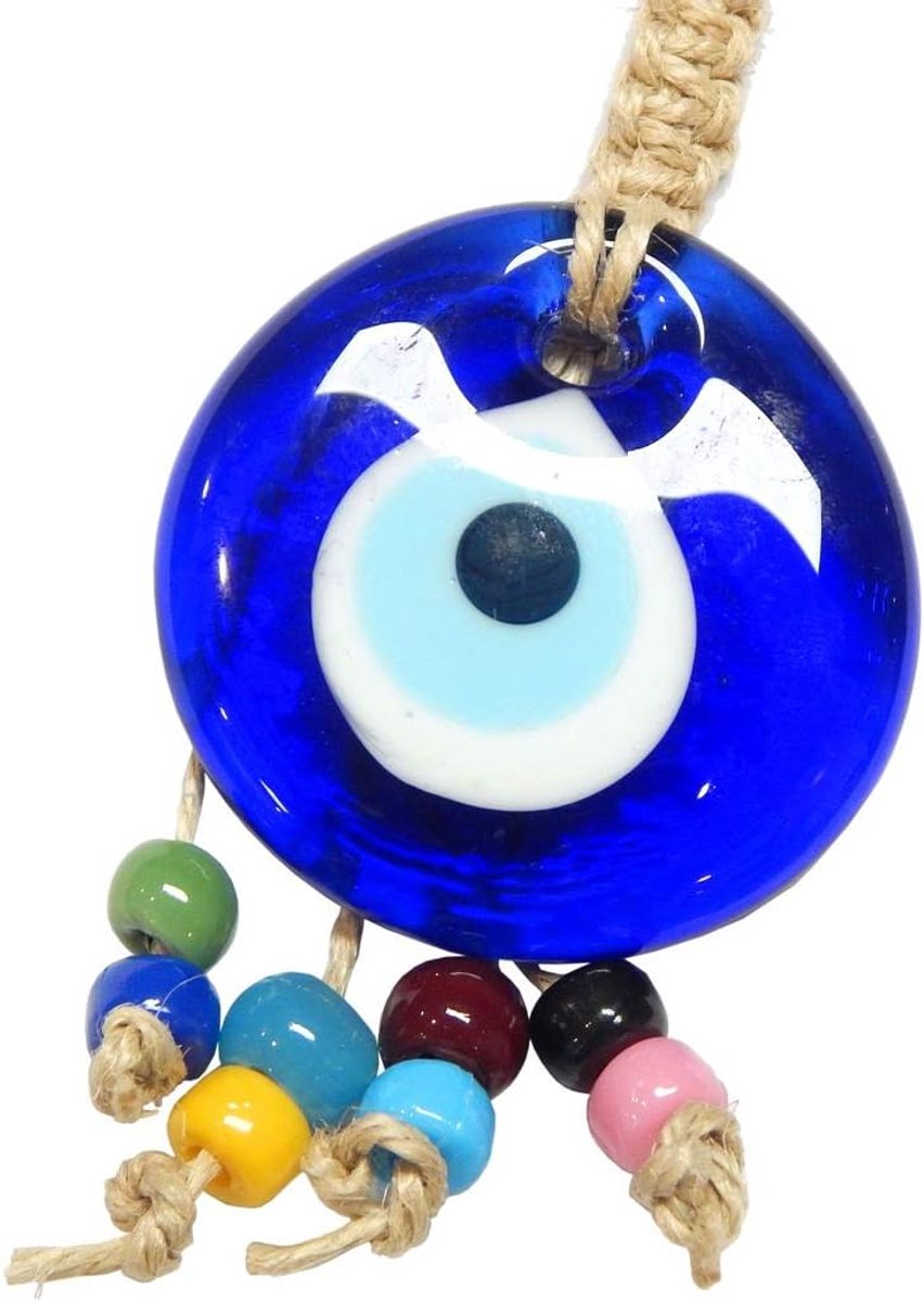 Boze Oog Hanger - Bescherming Amulet - Wanddecoratie - Traditioneel Glaswerk - 21 cm - Blauw
