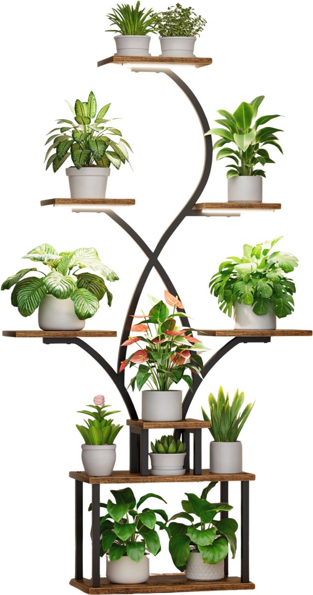 Damenzo - Plantenrek - Plantenstandaard - Plantentafel - Plantenstandaard binnen - Kamerplanten - Groeilamp - 157.7cm - Zwart/bruin