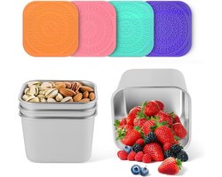 4-pack snackcontainers - 6 oz - roestvrijstalen voedselcontainers - herbruikbaar - Huan'b - gemakkelijk te openen lekvrij - met siliconen deksel - stapelbare lunchbox voor peuters - ideaal voor schoolreisjes in de kinderopvang
