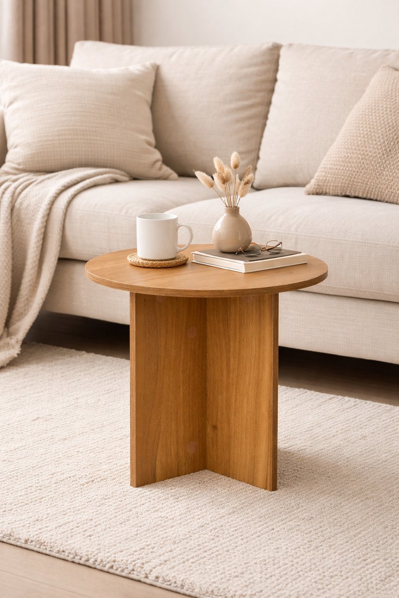 Japandi stijl minimalistische houten bijzettafel Ø38 x39 cm