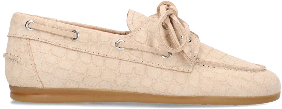 Manfield - Dames - Beige suède croco boatloafers - Maat 42