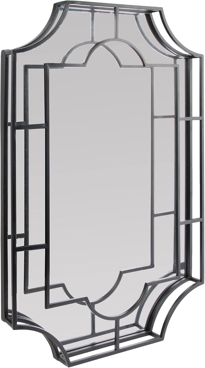 Metalen Wandspiegel - Decoratieve Spiegel - Woonkamer Decoratie - Dunne Metalen Lijst - Achthoek Vorm - Zwart