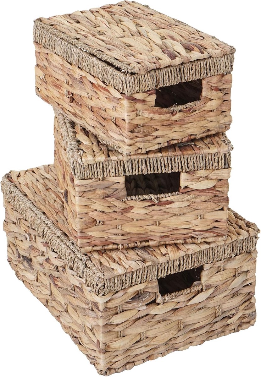 Opbergdozen Set - Decoratieve Kisten - Huis Organiseren - Herbruikbare Waterhyacint - Verschillende Maten - Natuurlijk Bruin