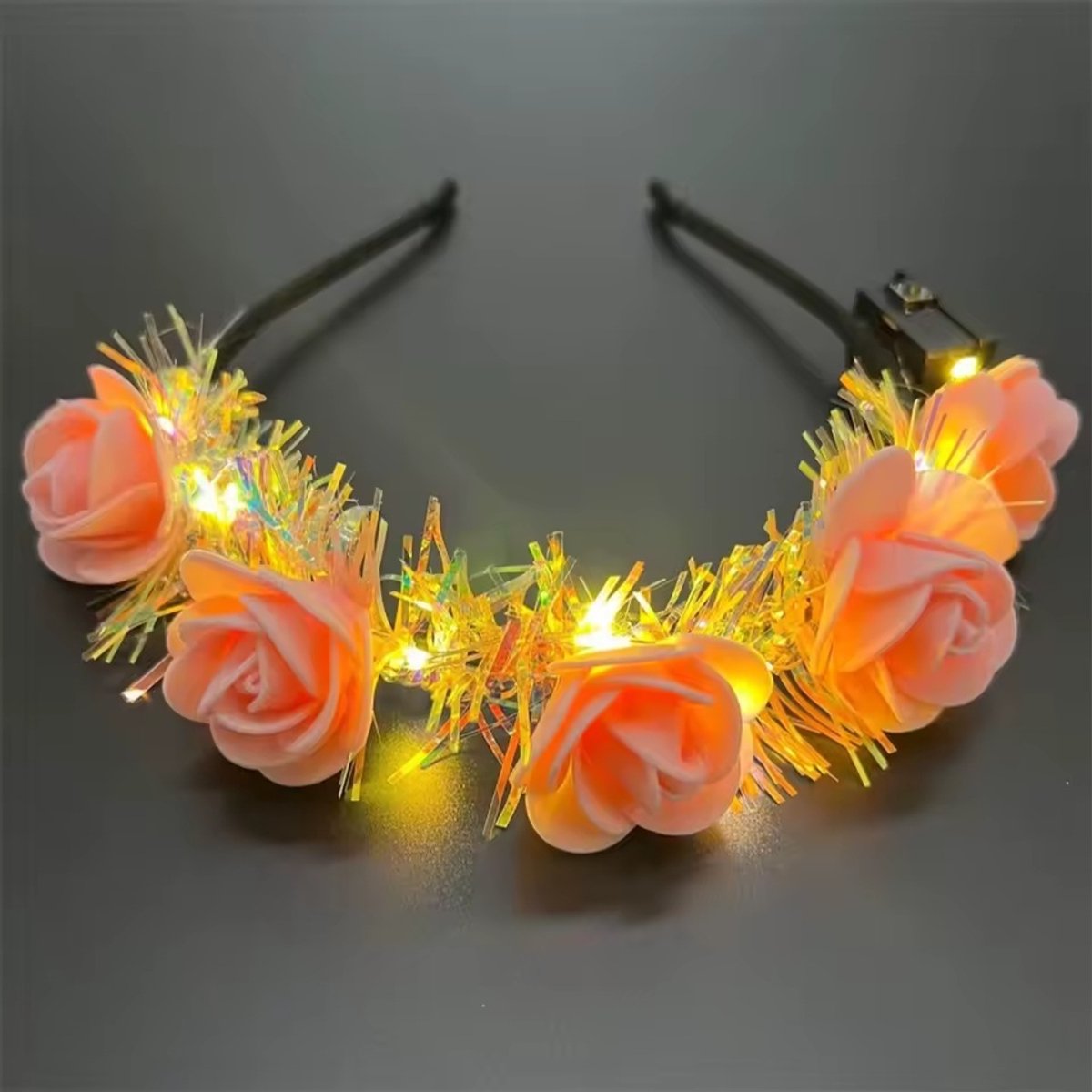 Bloemen Haarband met Lichtjes - Oranje/roze - Sfeervolle Haaraccessoire voor Festivals & Feestjes