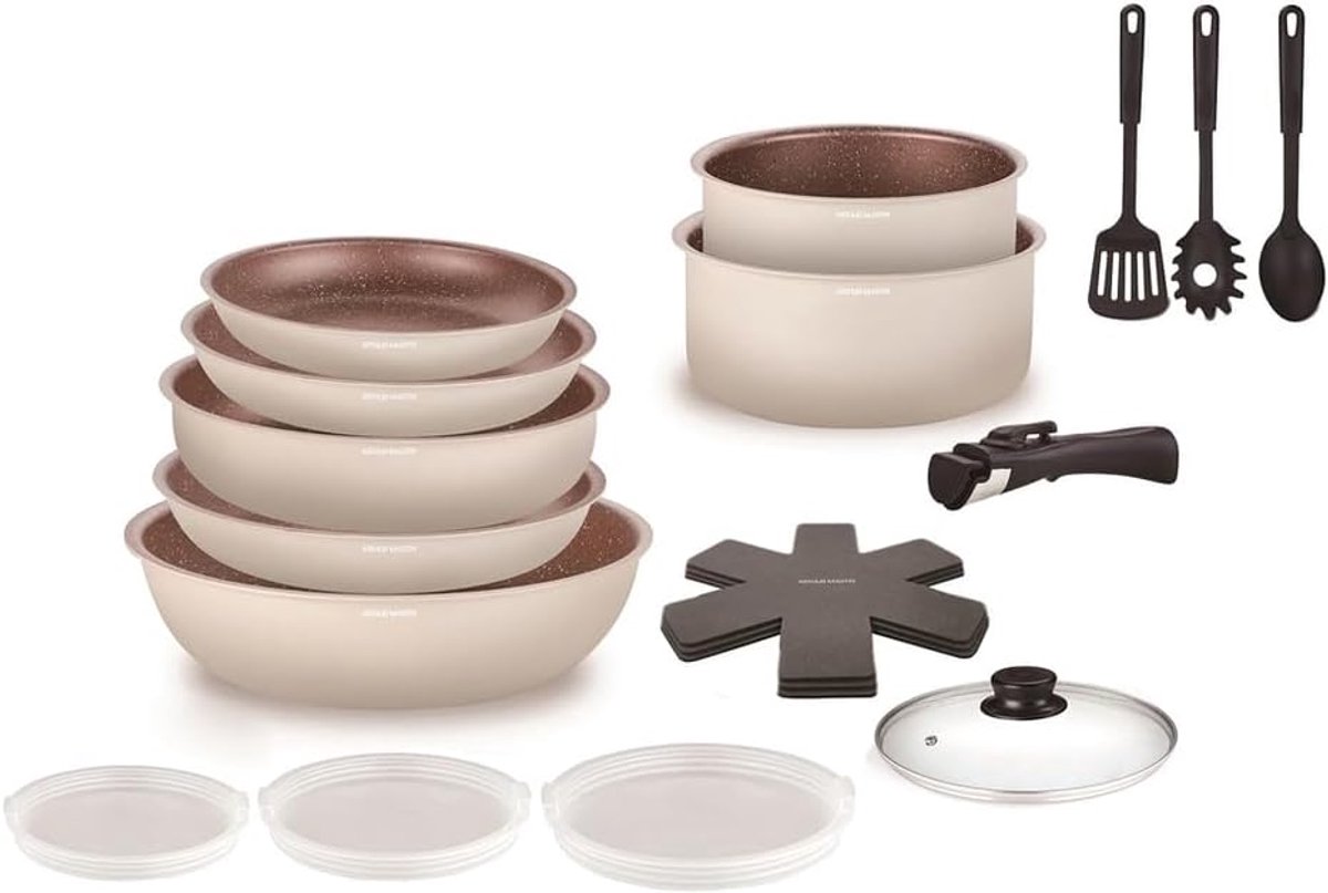 Pannenset - Kookgerei Set - Dagelijks Koken - Inductie Geschikt - 16-28 cm - Wit