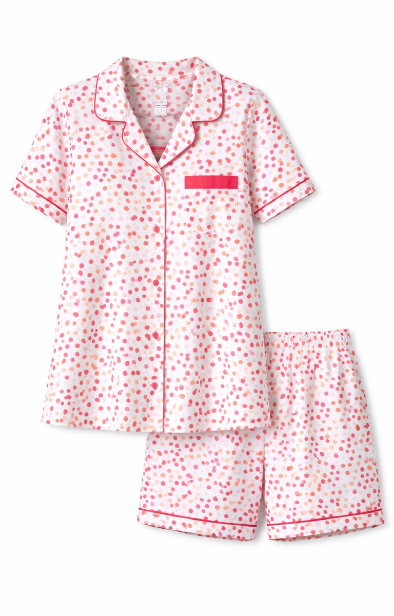 Comtessa Dames Shortama Met Doorknoop Jasje - Katoen - Pink Dots Wit, Roze