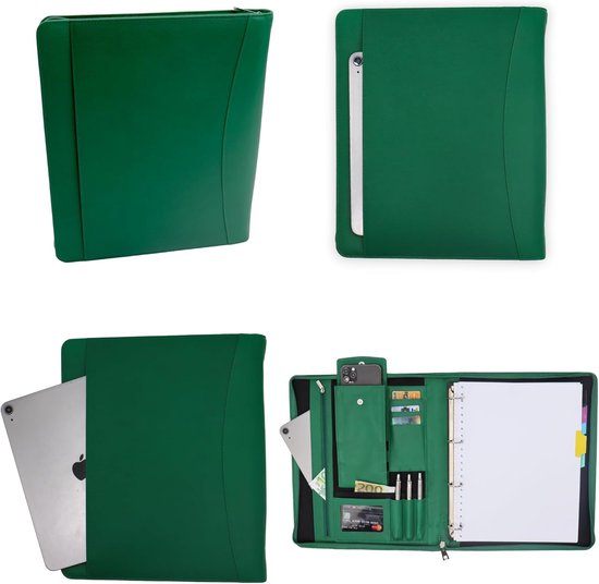 Pride And Soul TERRA Schrijfmap – A4, Tabletvak, Echt Leer, Zwart, 25x34x2 Cm, Met Rits