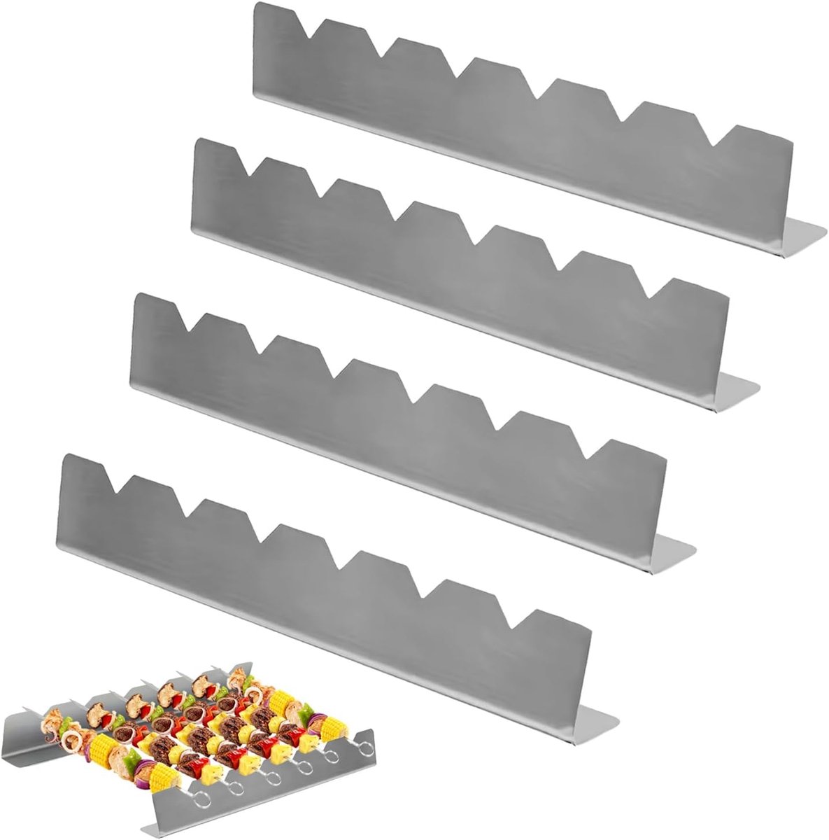 Grillspiesen Set - BBQ Houder - Gelijkmatig Grillen - Verstelbare Afstand - 30cm Lengte - Zilver