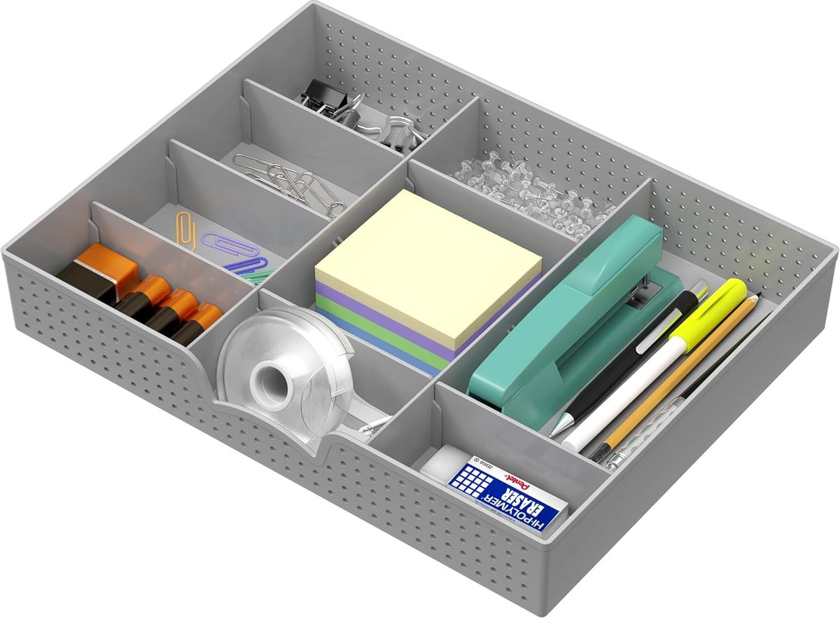 Lade Organizer - Opbergbakje - Bureau Organiseren - 9 Verstelbare Vakken - 23x30x5 cm - Grijs