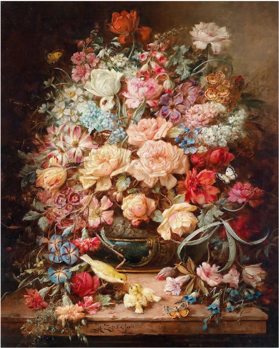 DIY kruissteekborduurpakket/Olieverfschilderstijl - Bloemen/gedrukt kruissteekpatroon borduurpakket (frame niet inbegrepen) 40*50CM