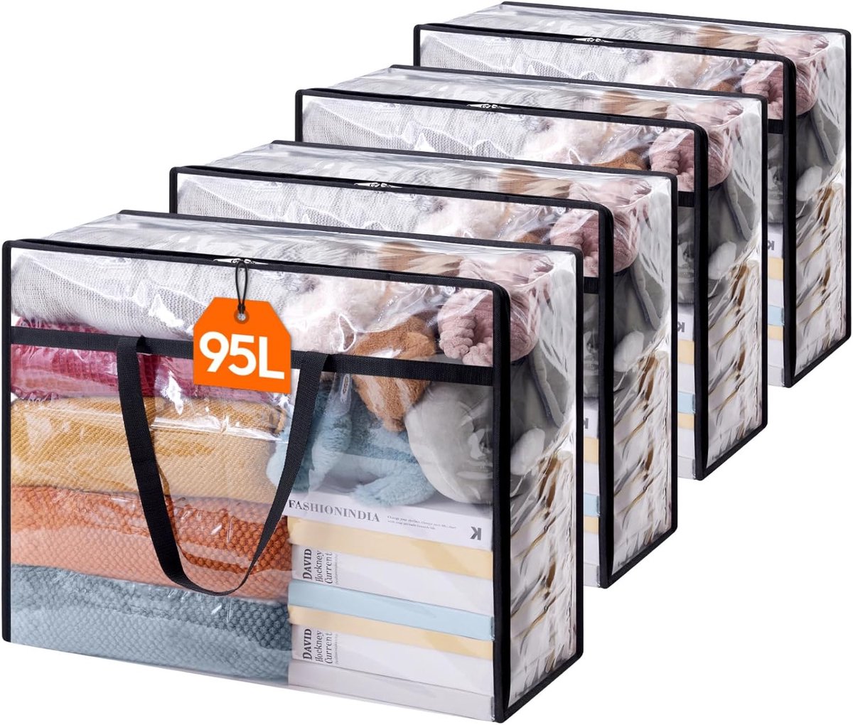 Transparante Opbergzakken Set - Kleding Opbergtas - Seizoensspullen Opbergen - Opvouwbaar PVC Materiaal - 95L - Doorzichtig