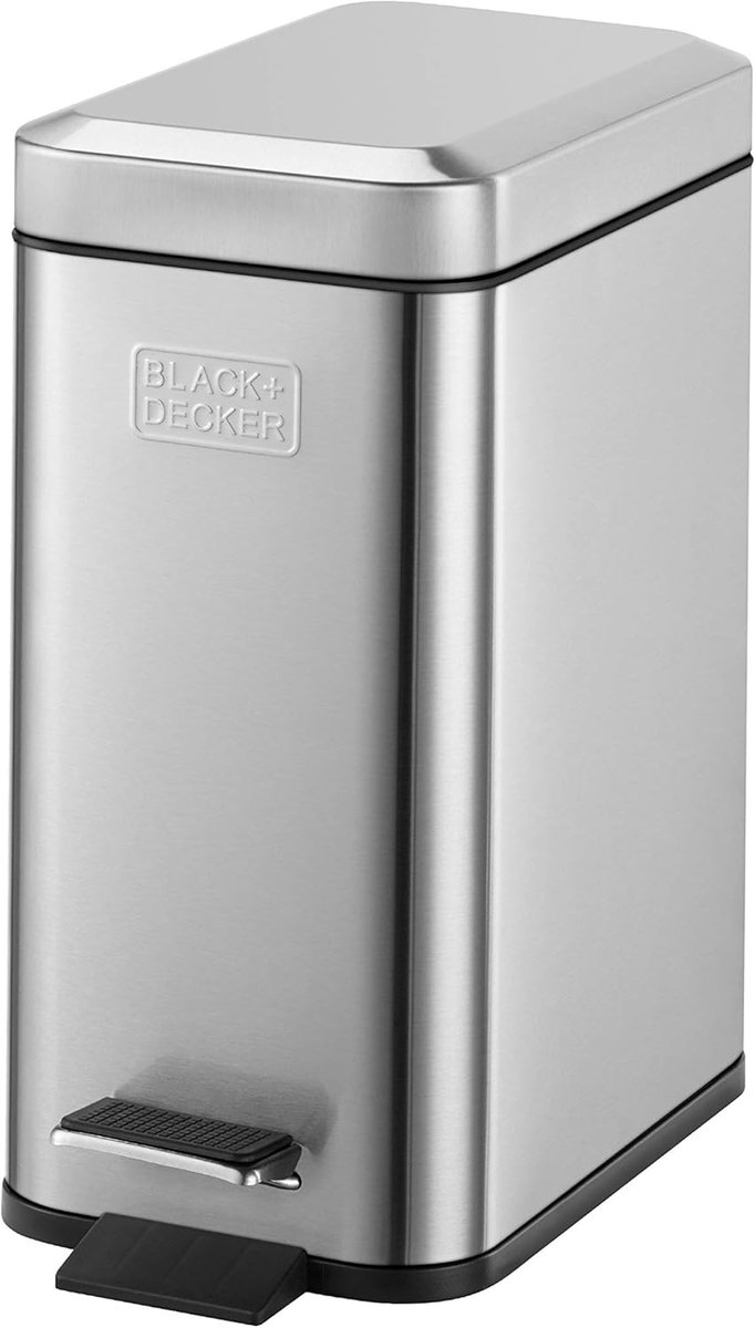 Pedaalemmer Rechthoekig - Afvalbak Prullenbak - Huishoudelijk Afval Verzamelen - Softclose Deksel - 5 Liter 30cm Hoog - Metallic Grijs
