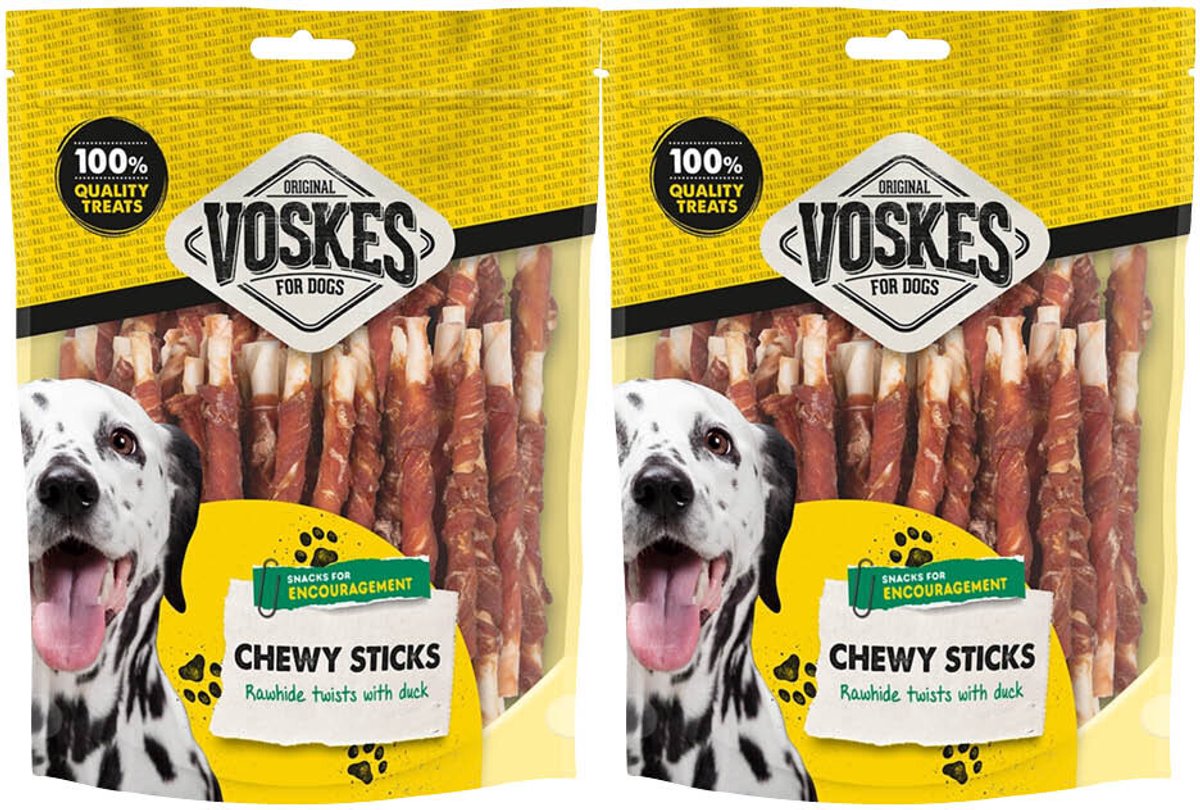 Voskes Hondensnack Rawhide Sticks Eend - 2 x 400 gr - Voordeelverpakking