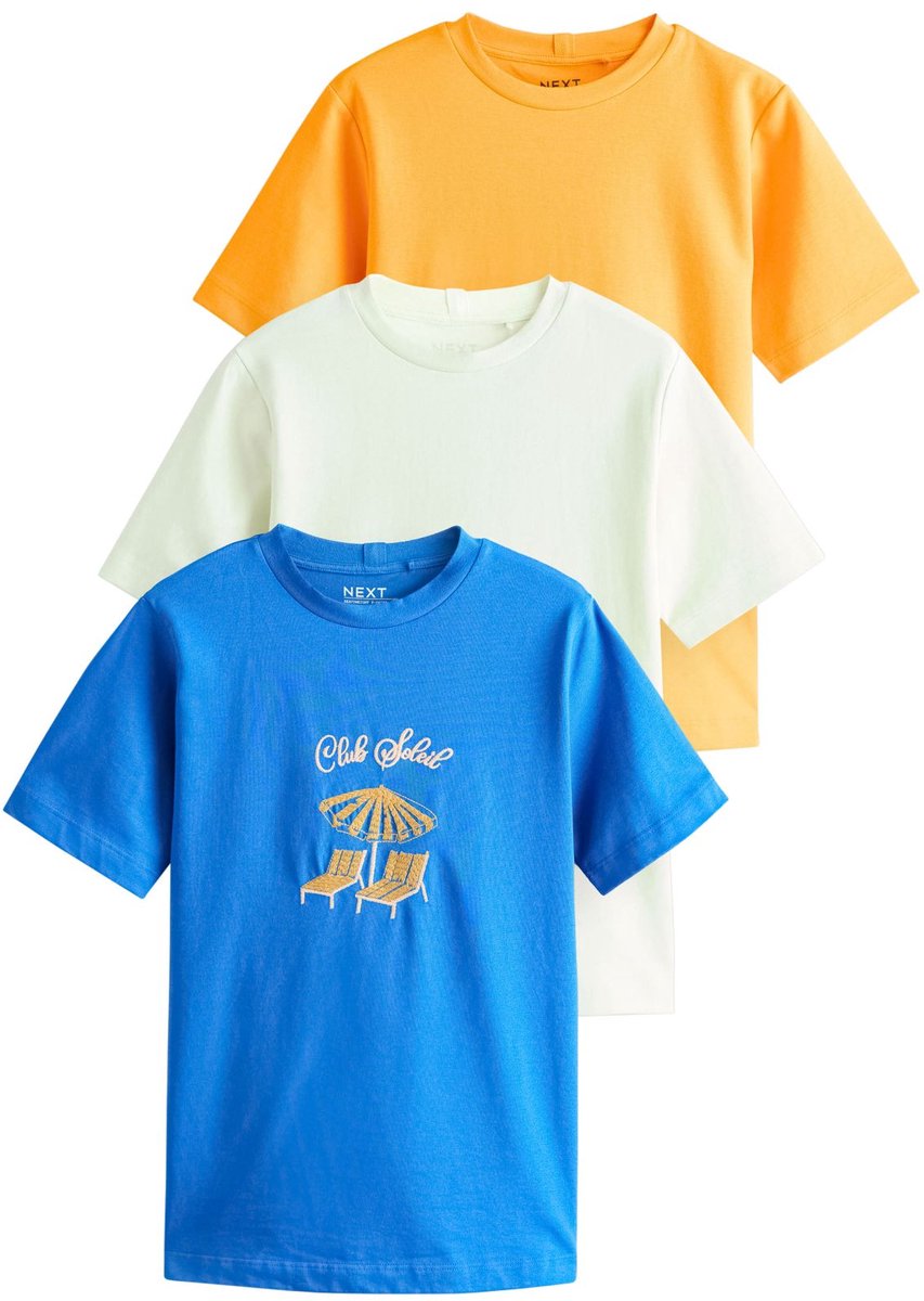 Next - Dames - Set van 3 zware basic T-shirts - Blauw