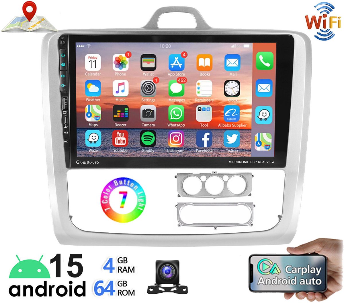 ESSGOO Autoradio voor Ford Focus II MK2 - 2004 t/m 2011 - Android 15 - 4 GB + 64 GB - Draadloos Apple Carplay & Android auto - Bluetooth & Wifi & TypeC USB