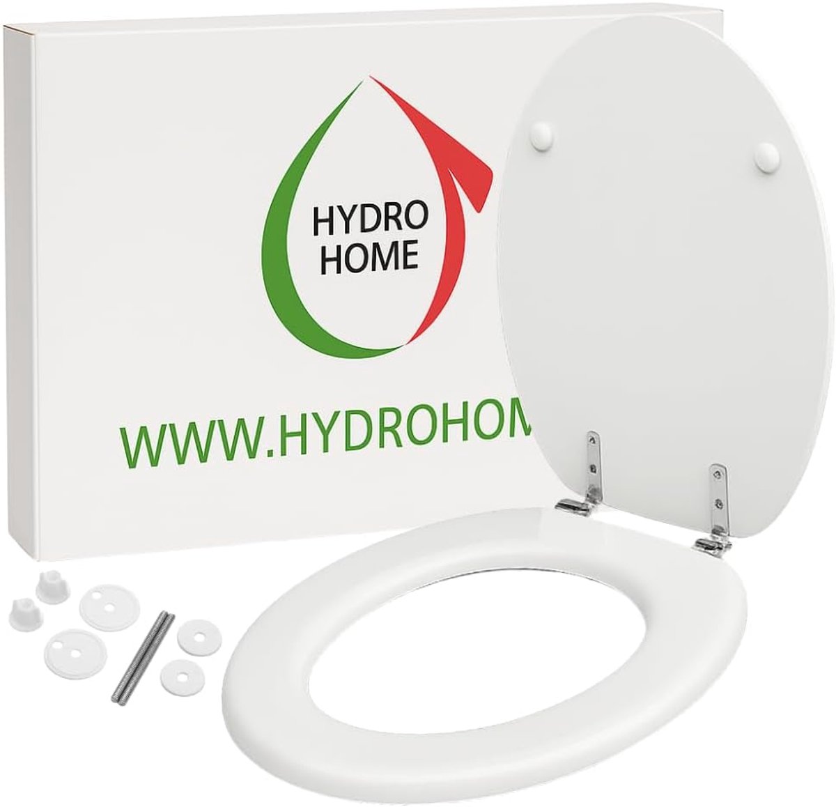 Toiletbril Hout - Wc-bril Rond - Comfortabel Zitten - Verstelbare Scharnieren - 46x35 cm - Wit