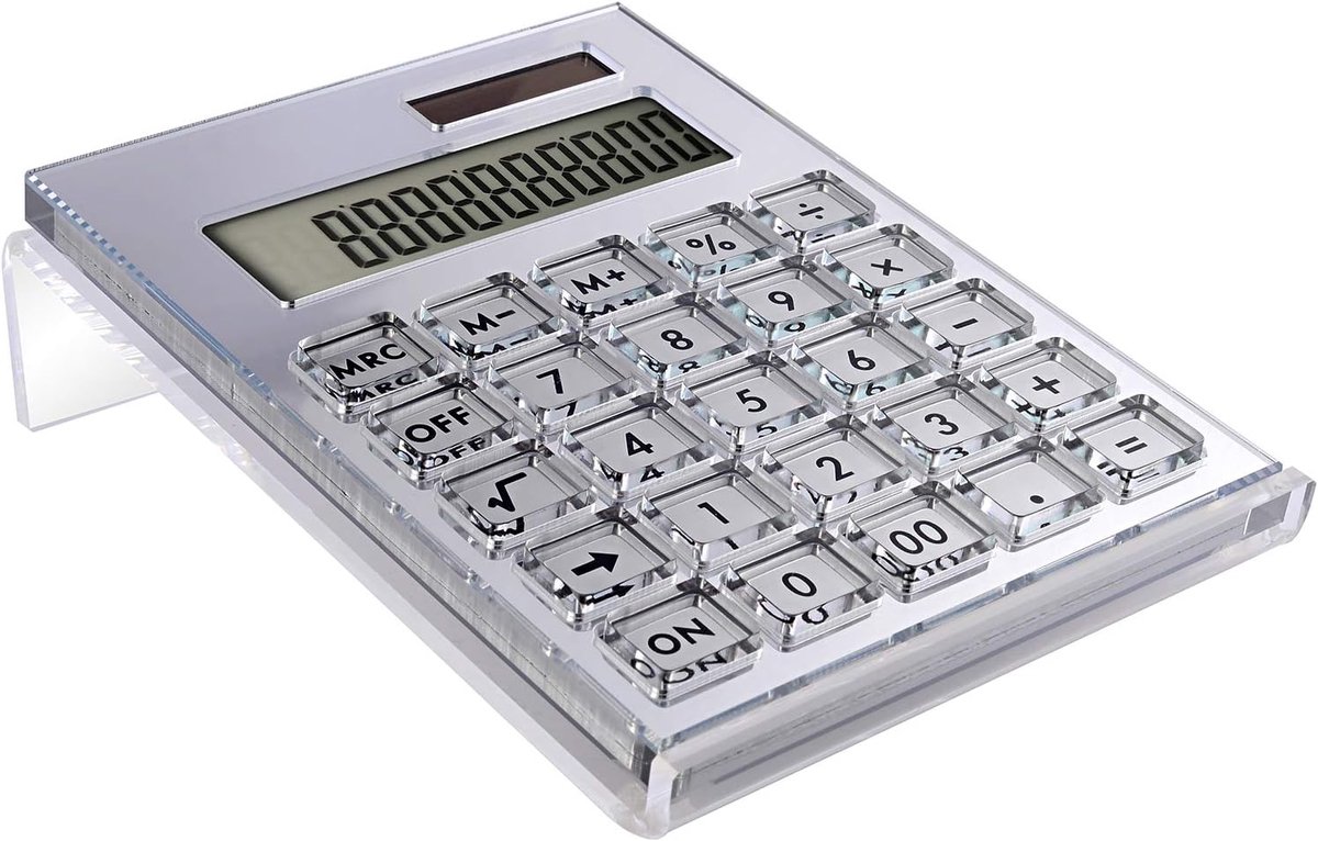 Acryl Rekenmachine - Hybride Kracht - Kantoor Werk - 12 Cijfers LCD - 15x11cm - Zilver