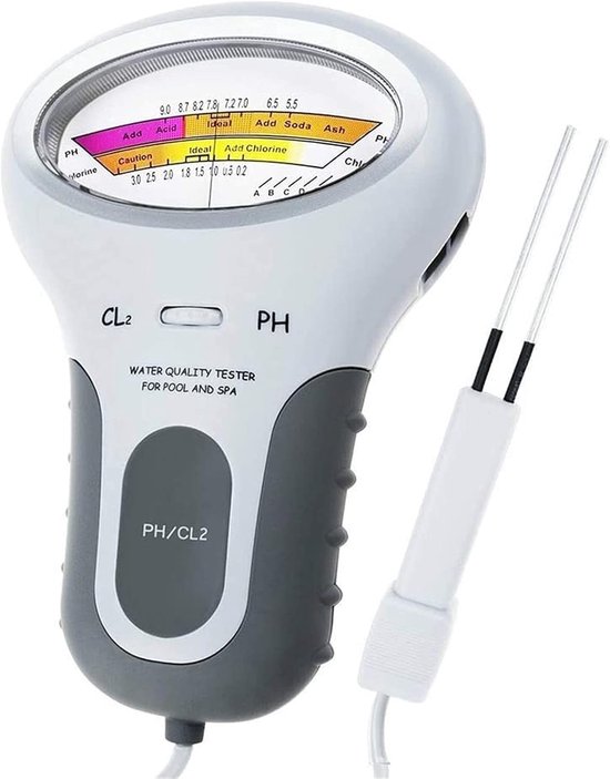 2-in-1 Zwembadtester - Elektronische pH en Chloor Meter - Watertester voor Zwembad & Spa - Nauwkeurige Meting - Grijs
