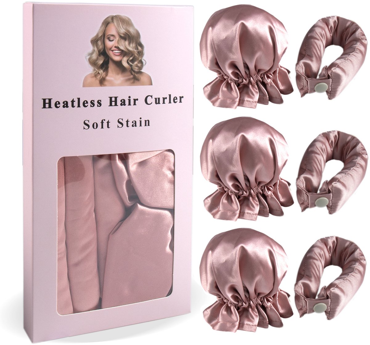 Set haarbandjes zonder warmte krultang Pink