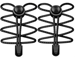1-paar Veters - Veters zonder knopen - Elastische veters - Veters met schuifsluiting - Niet knopen of vastmaken nodig - Gemakkelijk te bevestigen en aan te passen - Unisex - Geschikt voor wandelschoenen, sportschoenen, enz. - Zwart