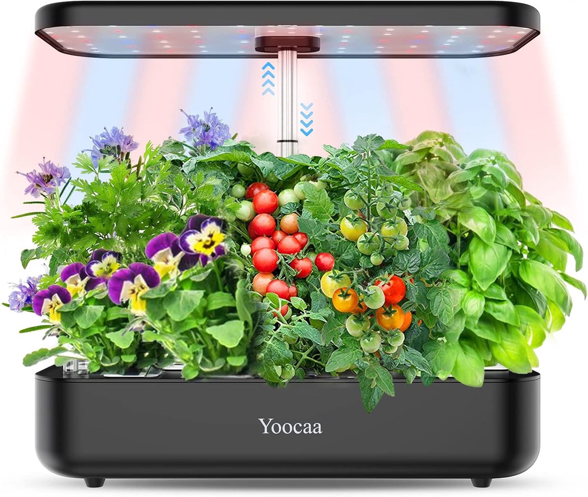 MELVRA Hydrocultuur Kweeksysteem - Kruidentuin voor Binnen - 12 Plantplaatsen - Smart Garden met LED-groeilamp - Automatische Timer - Kiemkit - Zwart