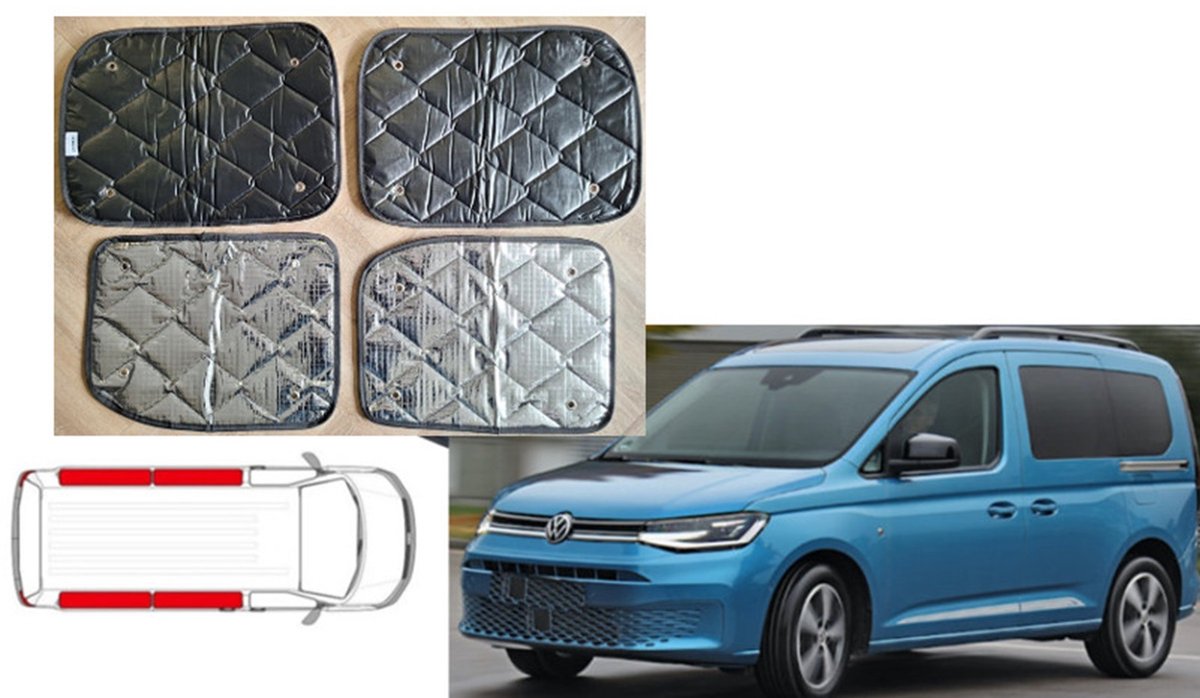Raamisolatie Volkswagen Caddy vanaf 2021 (4 delig) Black Line woongedeelte korte wielbasis