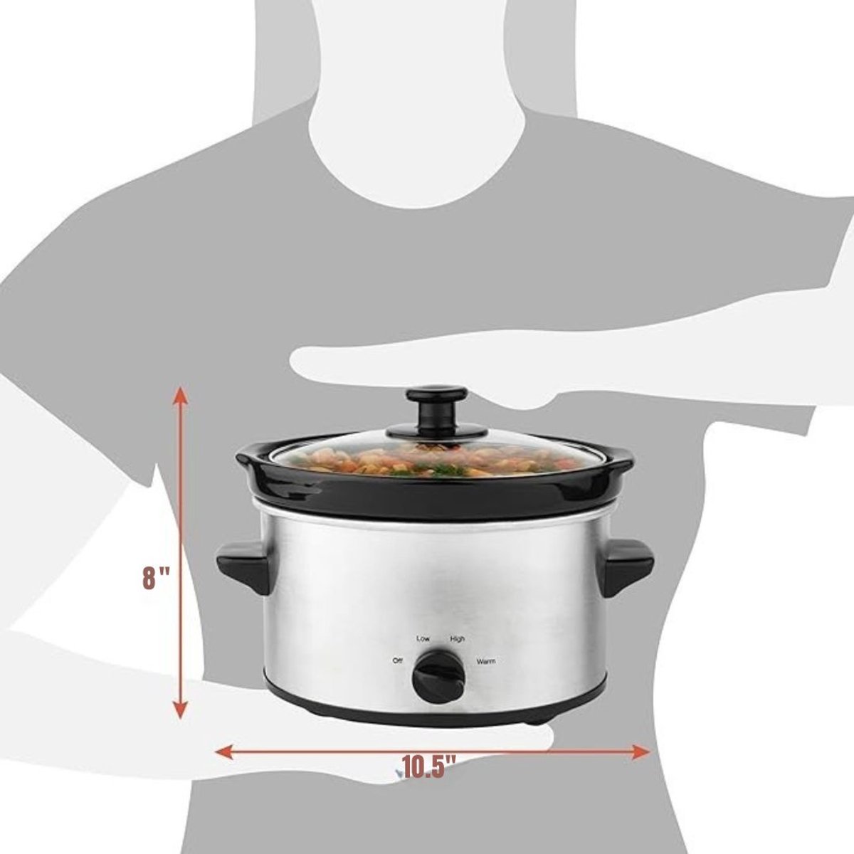 REN® Slowcooker met timer - Slowcooker - Crockpot - Zilver - 25cm x 25cm x 20cm – foto 2